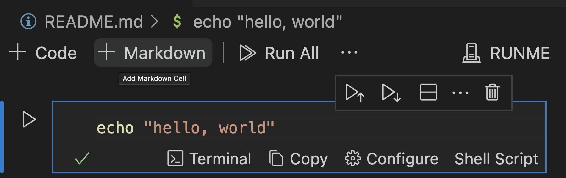 run hello world from vs code