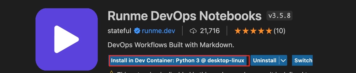 install dev container